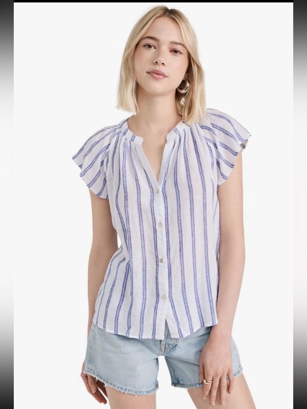 Rails Alena Villa Stripe Linen Short Sleeve Button Down Top Size XXS EUC